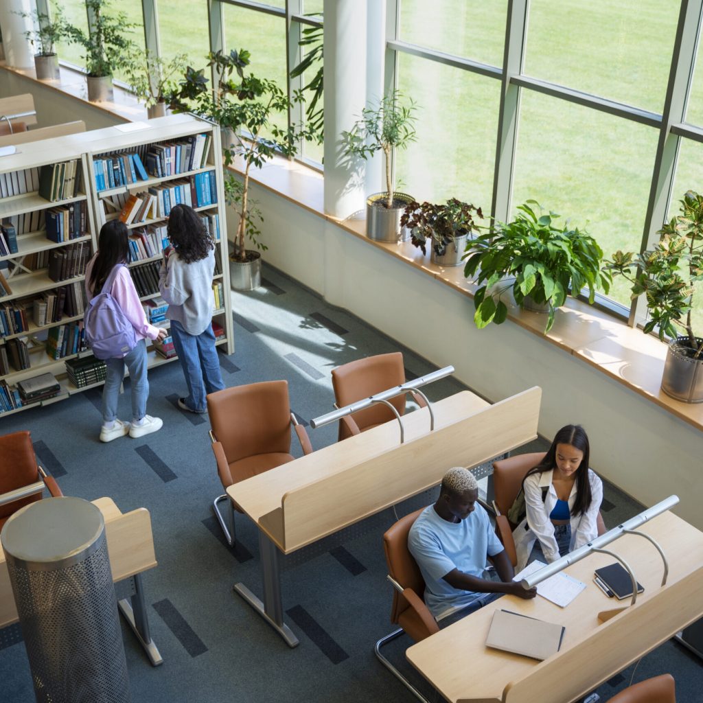 high-angle-students-learning-library